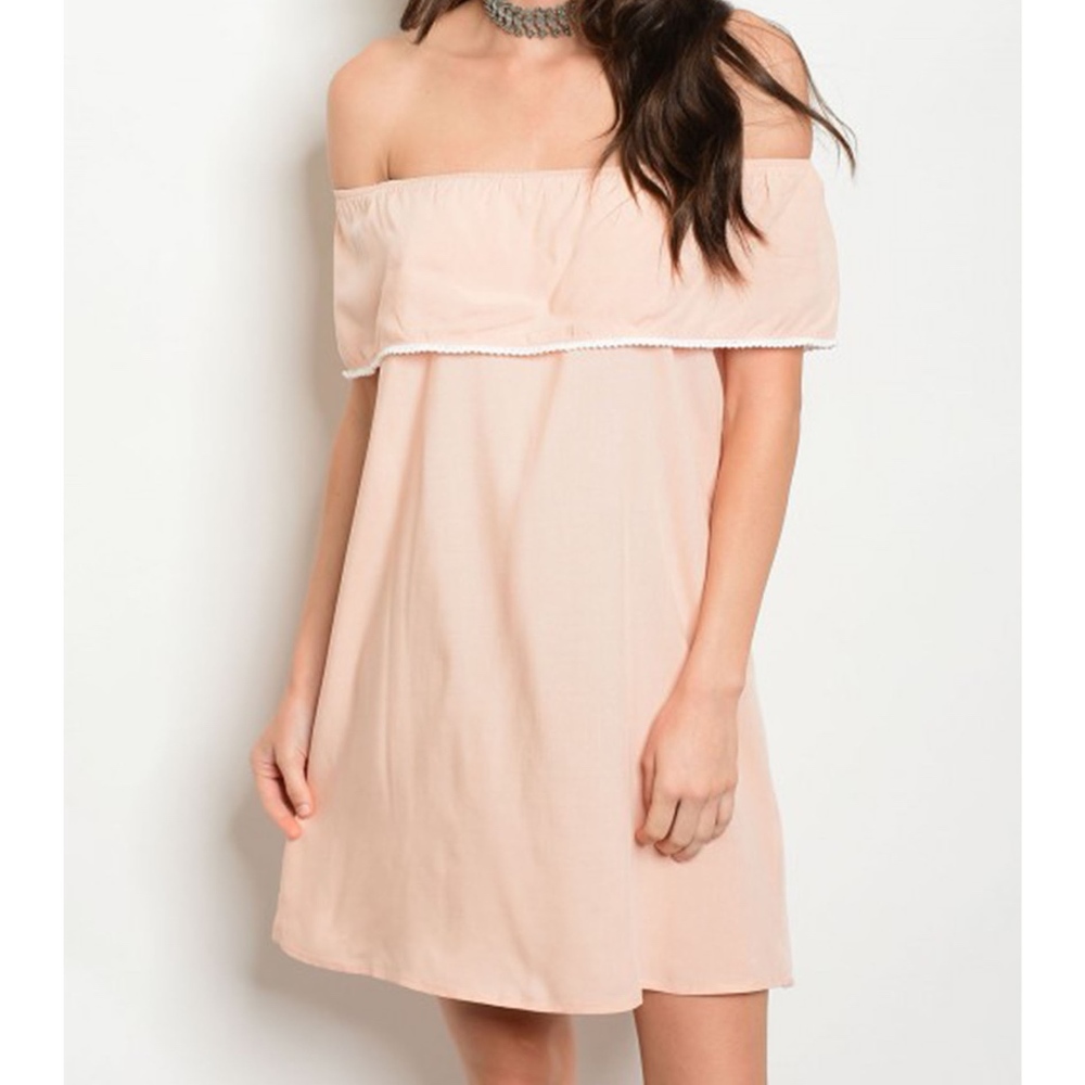 Peach Off the Shoulder Ruffle Dress